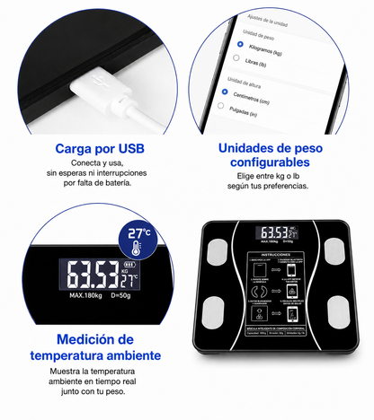 Báscula Inteligente de Composición Corporal con App Bluetooth