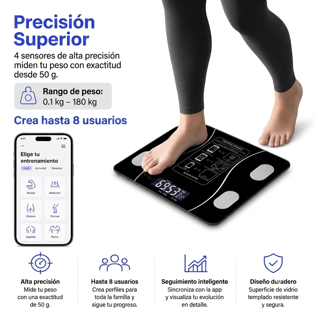 Báscula Inteligente de Composición Corporal con App Bluetooth